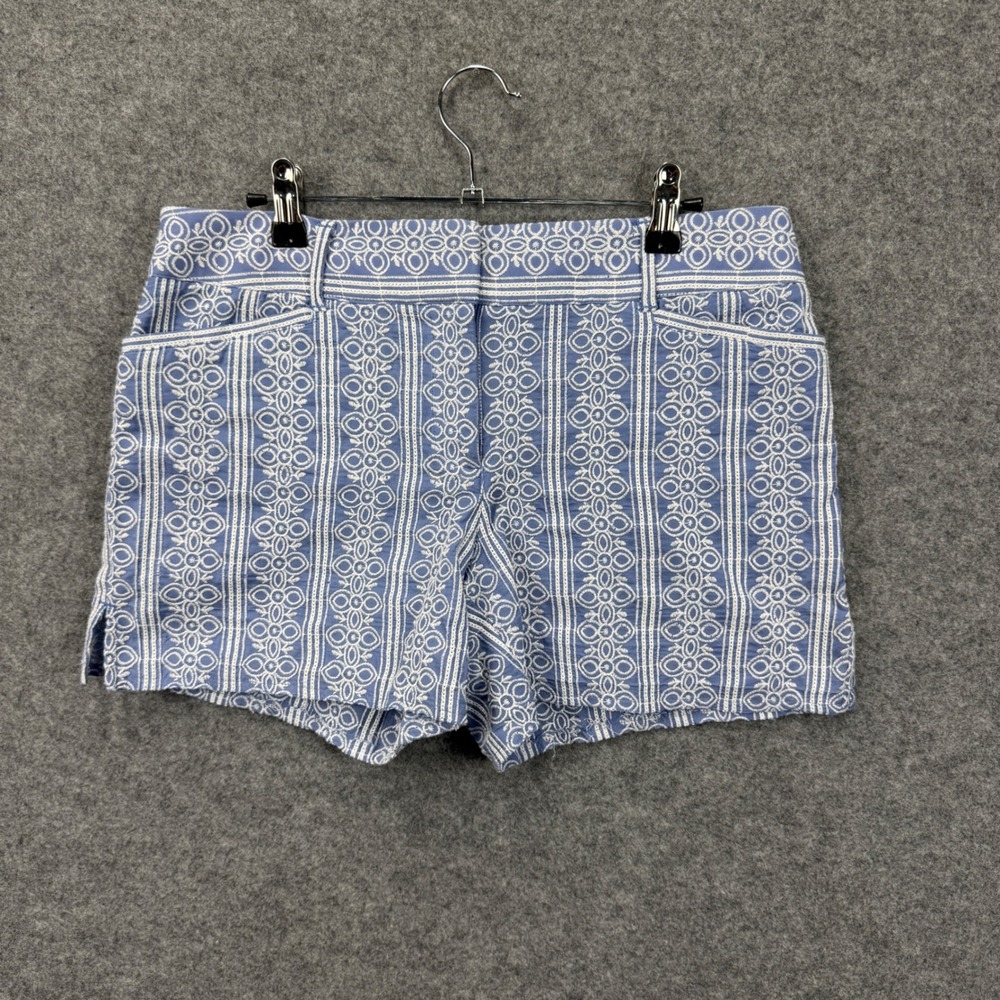 Ann Taylor LOFT Blue White Embroidered Geometric Cotton Shorts Womens Size 4
